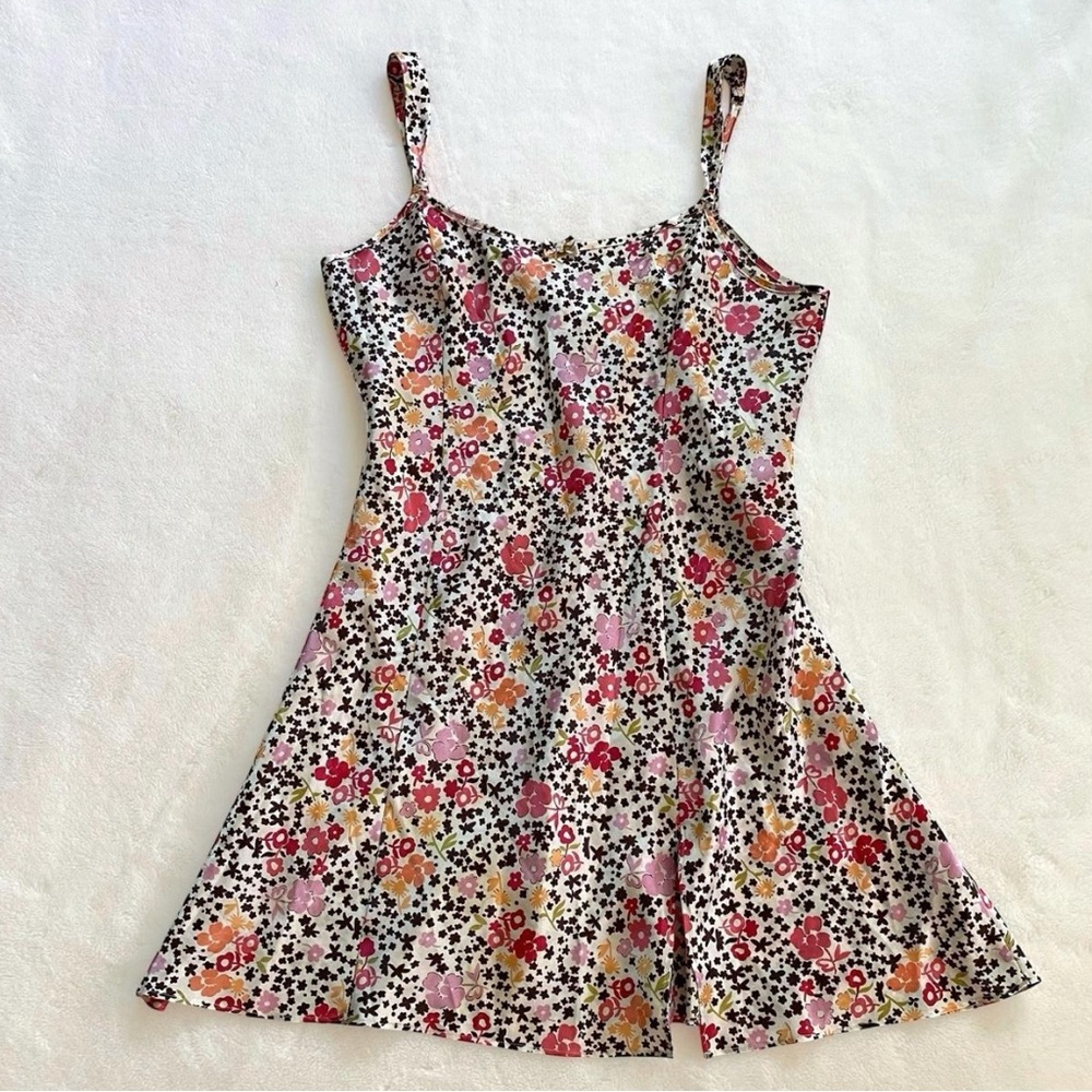 Vintage Morgan Taylor white & multicolor floral satin slip dress nightgown sz L